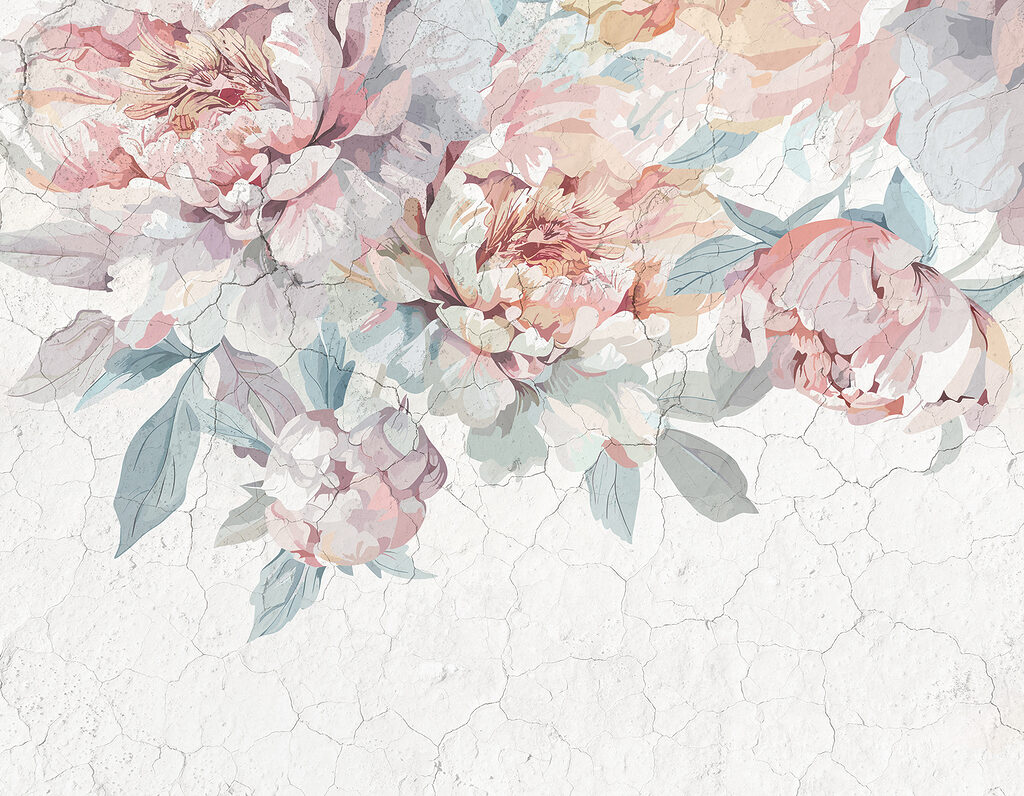 Peonies on cracked paint — full design
