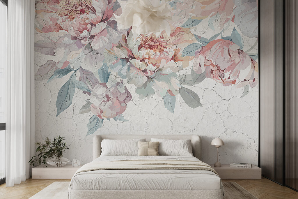 Peonies on cracked paint — interior 1