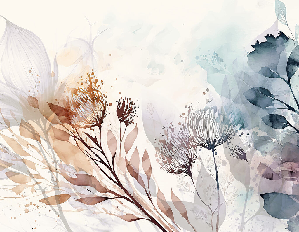 Stems in watercolour washes — full design