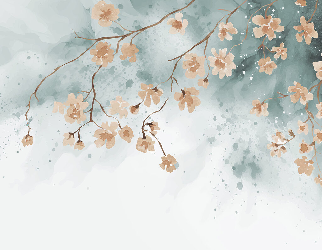 Apricot blossom on blue — full design