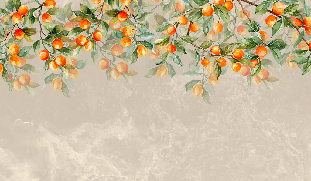 Orange fruit on taupe — full design