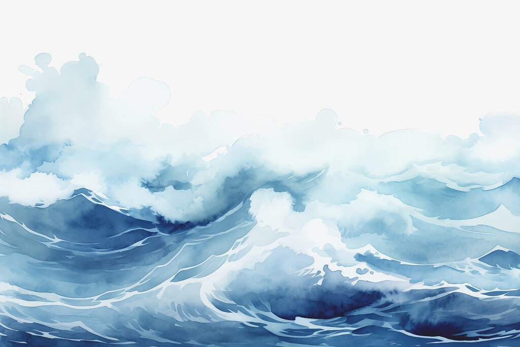 Blue waves in watercolour — full design
