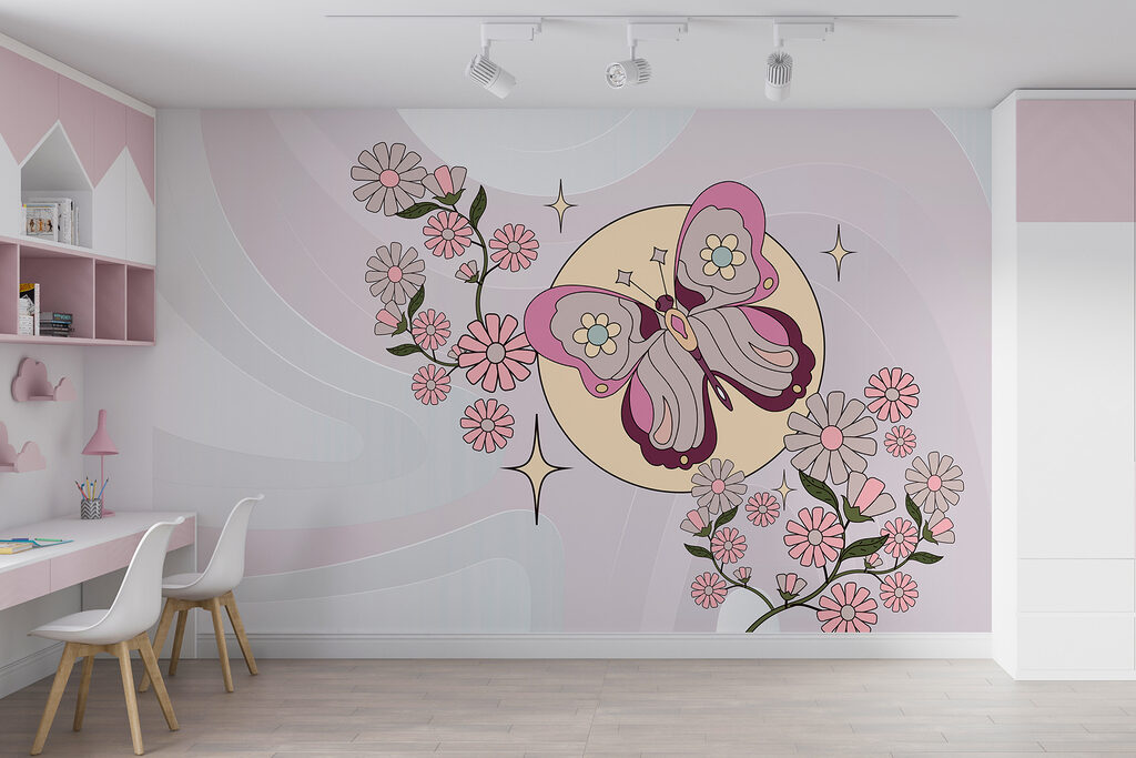 Butterfly above pink flowers — interior 3