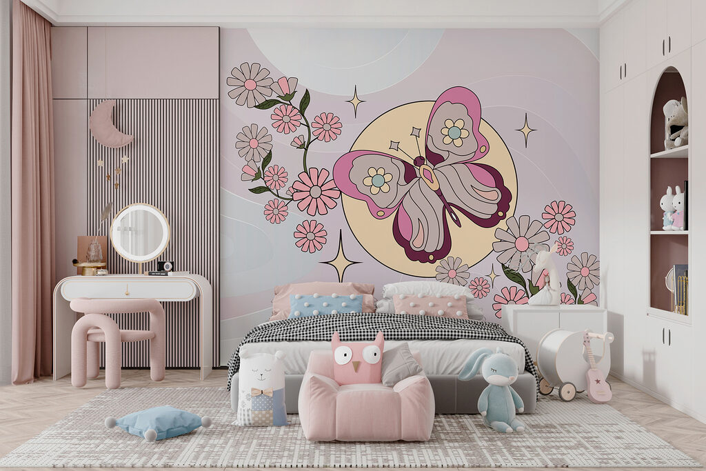 Butterfly above pink flowers — interior 4