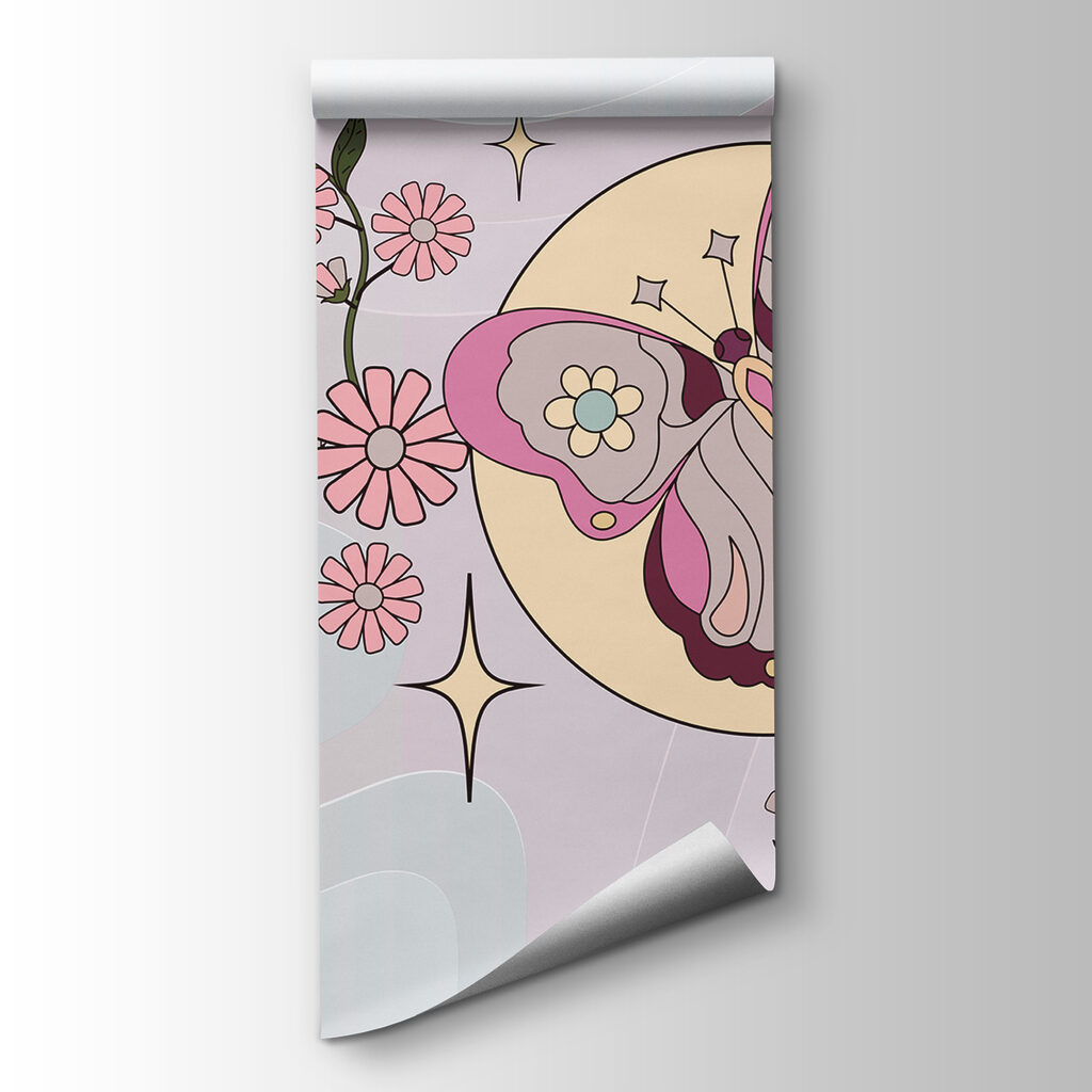 Butterfly above pink flowers — product view