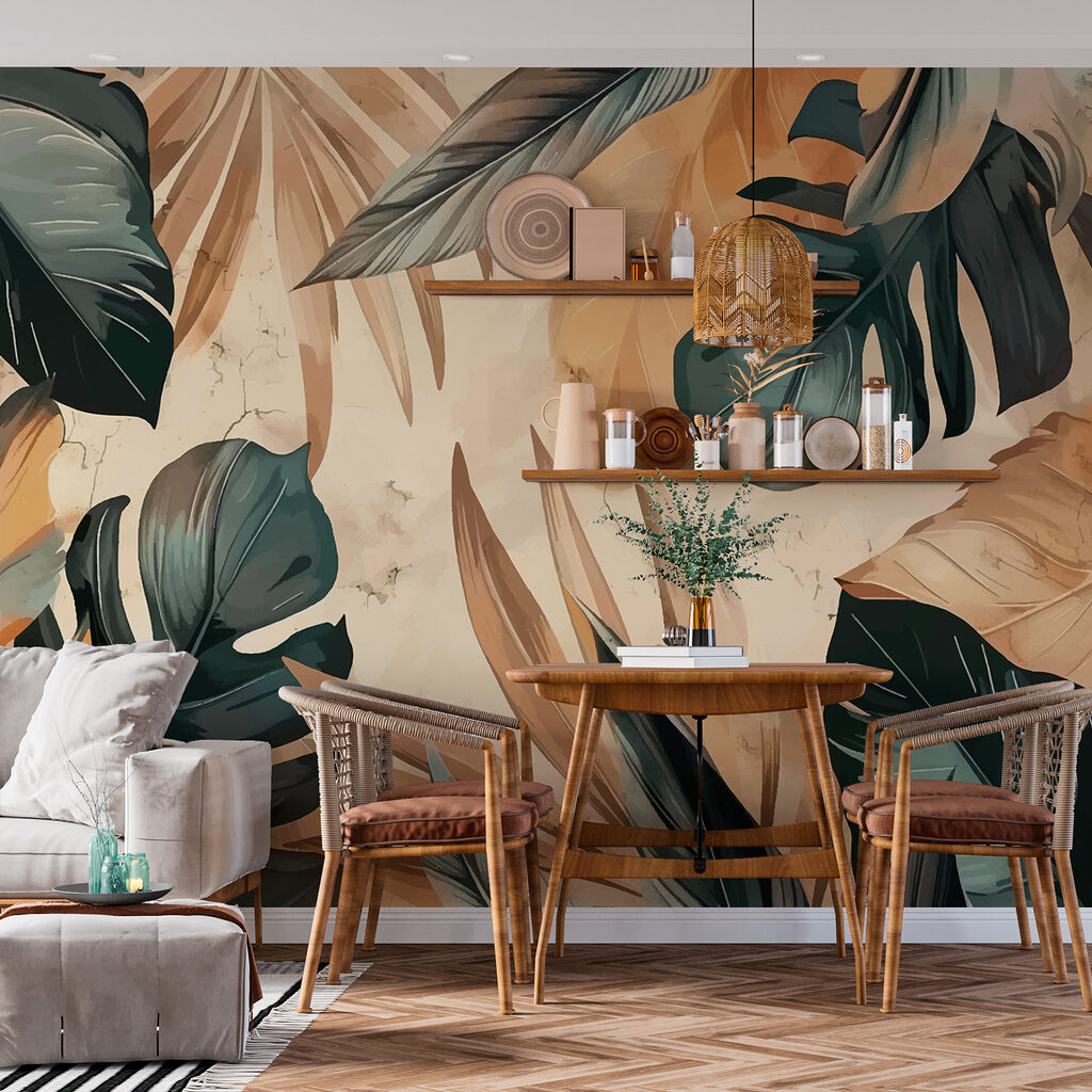 Dark monstera on sand — interior 1