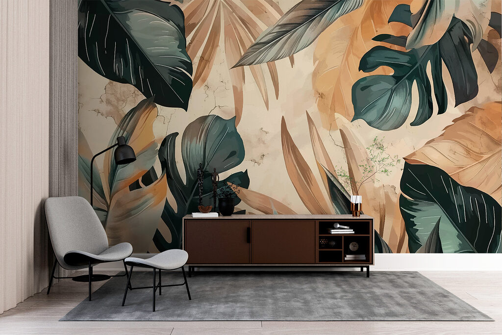 Dark monstera on sand — interior 2