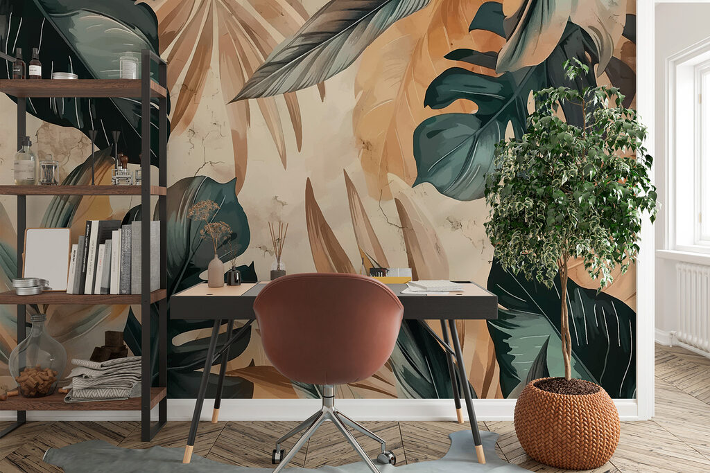 Dark monstera on sand — interior 3