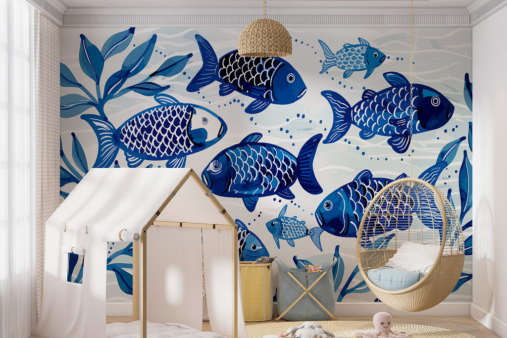 Blue fish among leaves — interior 1