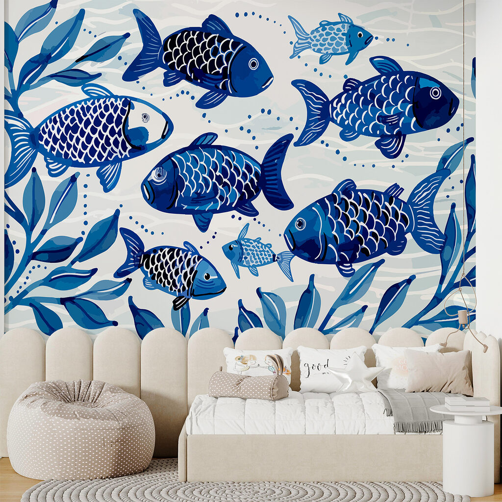 Blue fish among leaves — interior 2