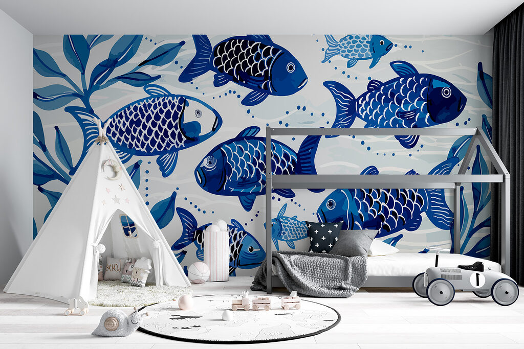 Blue fish among leaves — interior 3