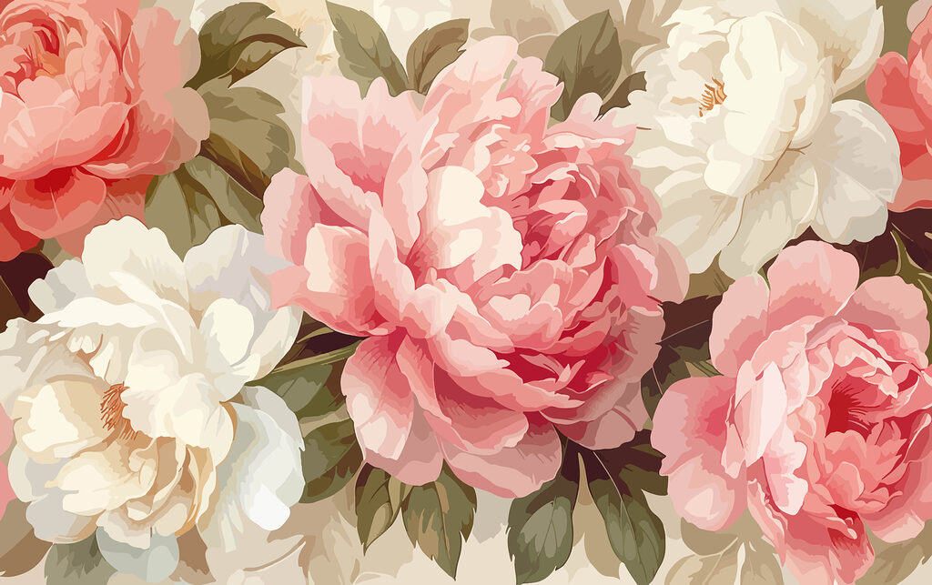 Peonies in warm paint — full design