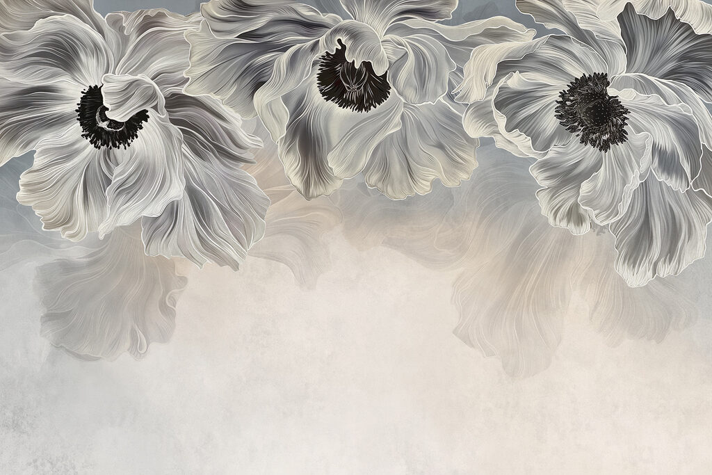 Grey blooms, dark hearts — full design