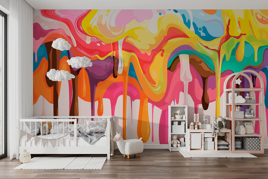 Colourful paint drips down — interior 1