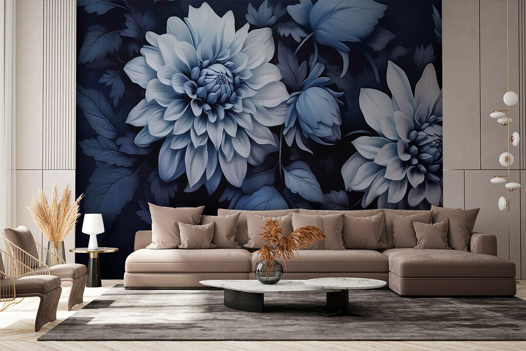 Dahlias on midnight blue — interior 1