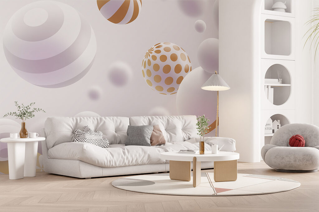 Gold-striped white spheres — interior 4