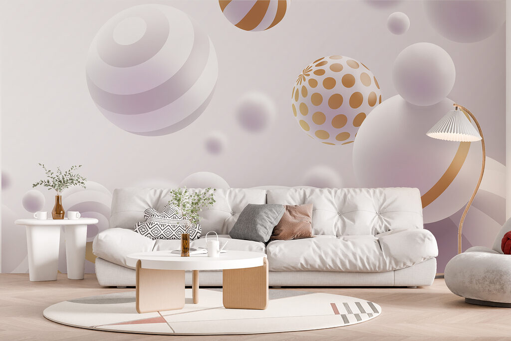 Gold-striped white spheres — interior 5