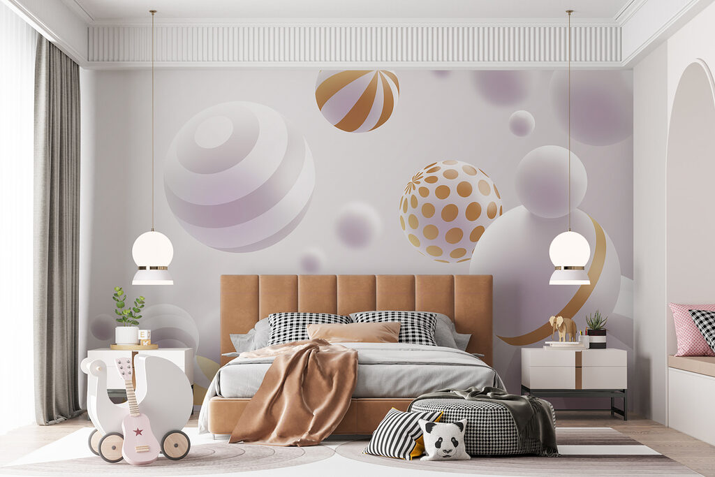 Gold-striped white spheres — interior 7