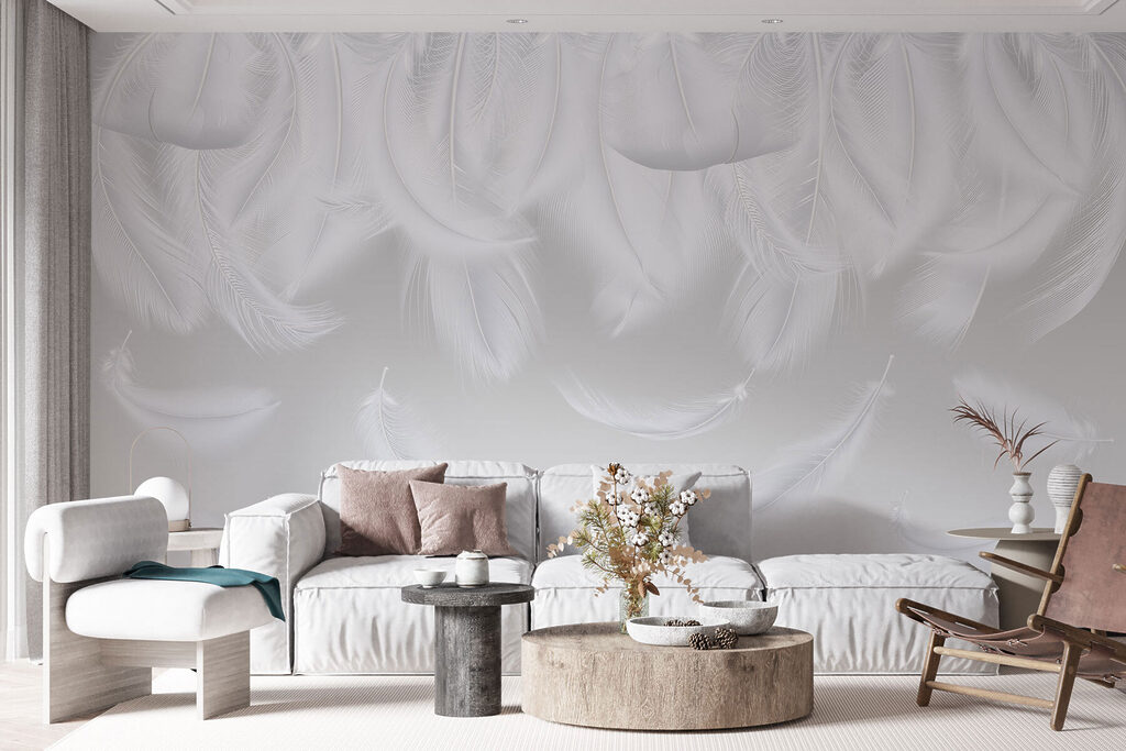 Floating white feathers — interior 3