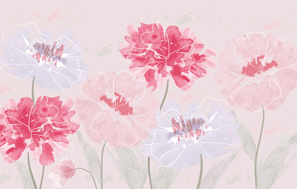 Pink flowers, light outlines — full design