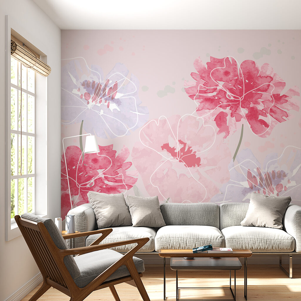 Pink flowers, light outlines — interior 1