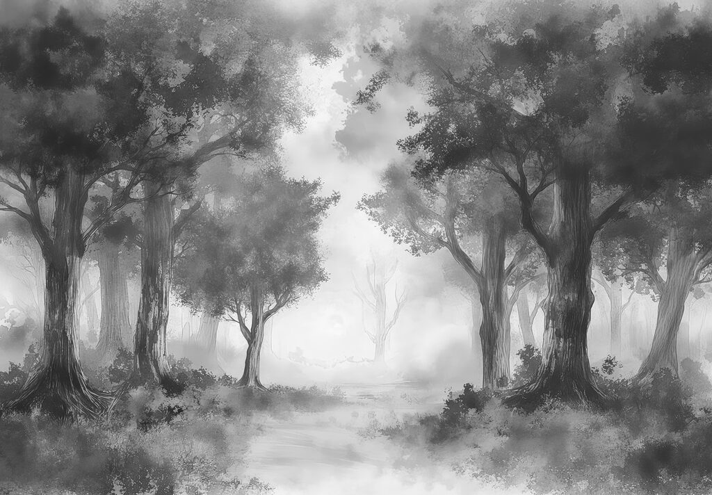 Forest path in mist — full design