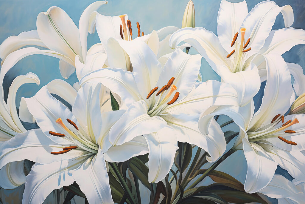 White lilies on blue — full design