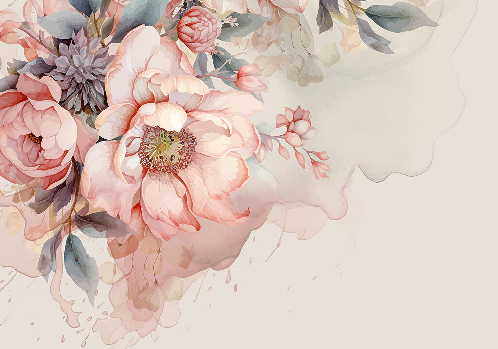 Watercolour Rose Arrangement — full design