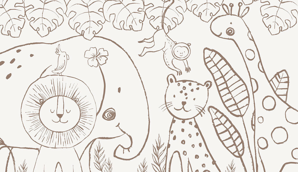 Line-drawn jungle animals — full design