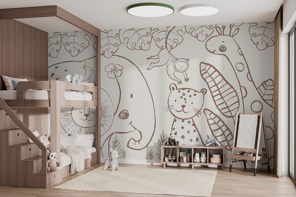 Line-drawn jungle animals — interior 1