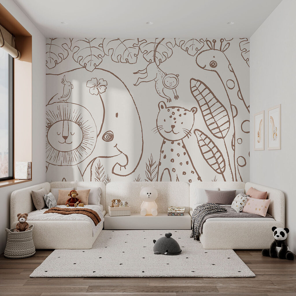Line-drawn jungle animals — interior 2