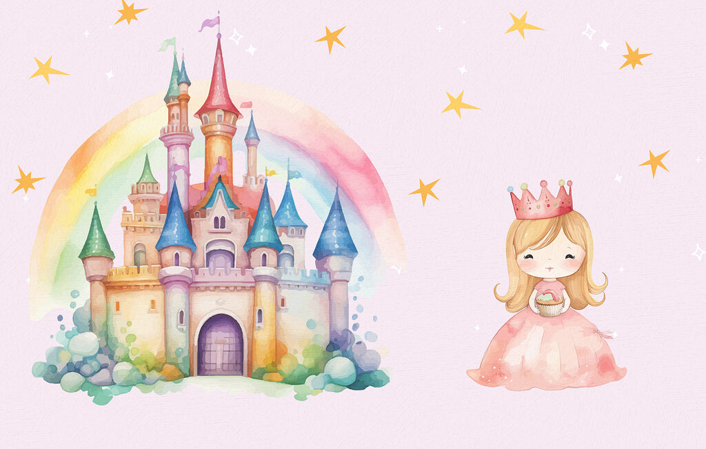 Rainbow castle with princess — full design