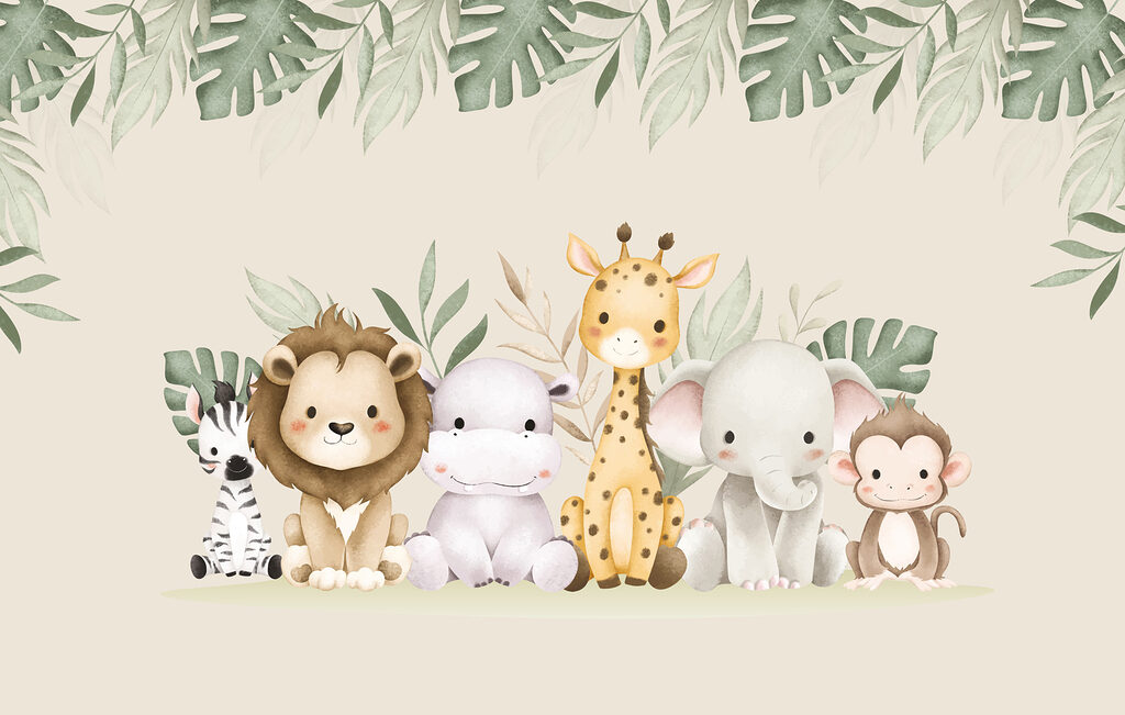 Safari friends under leaves — full design