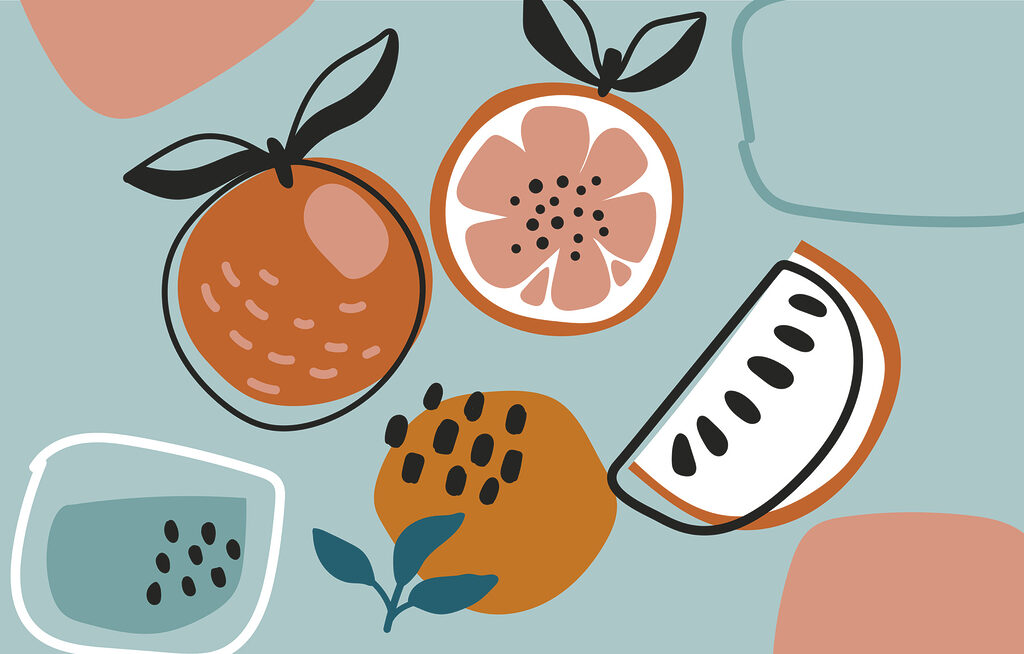 Fruit in playful shapes — full design