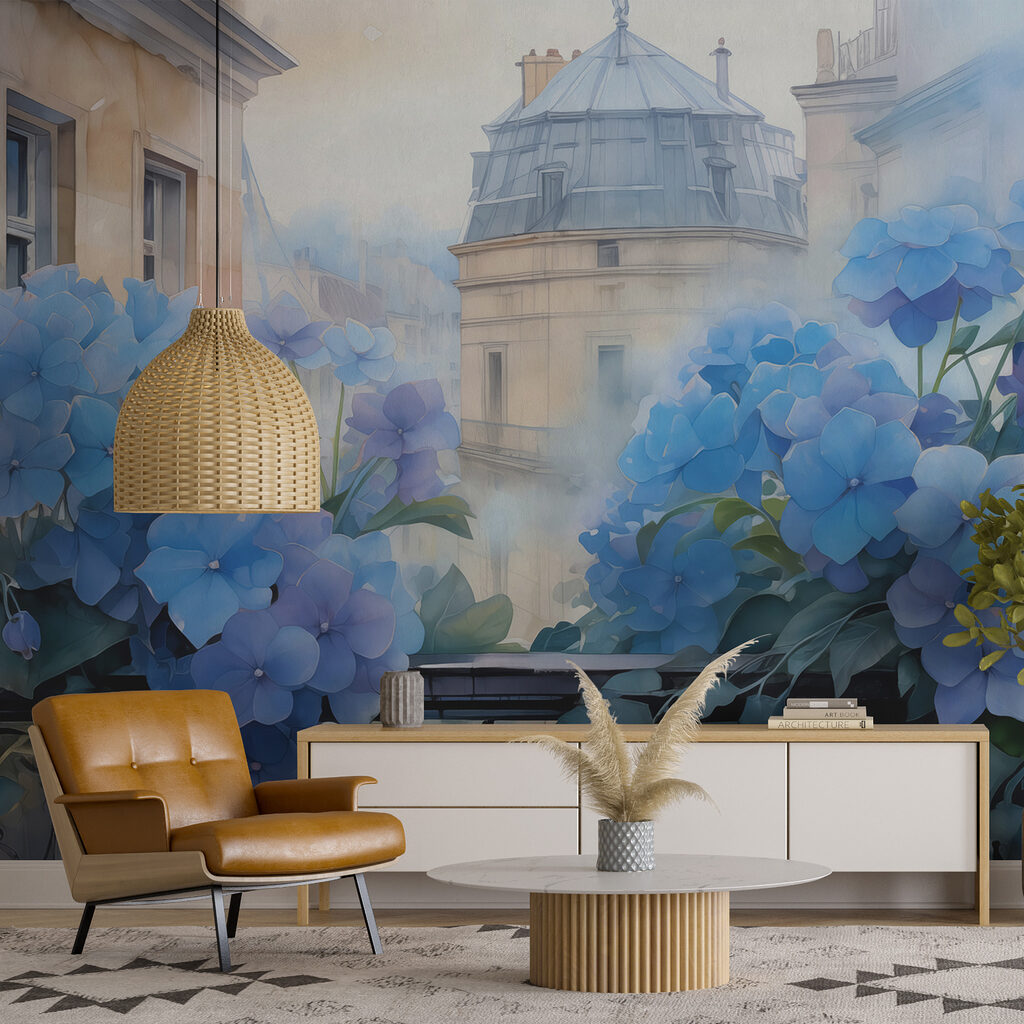 Hydrangeas over old facades — interior 1