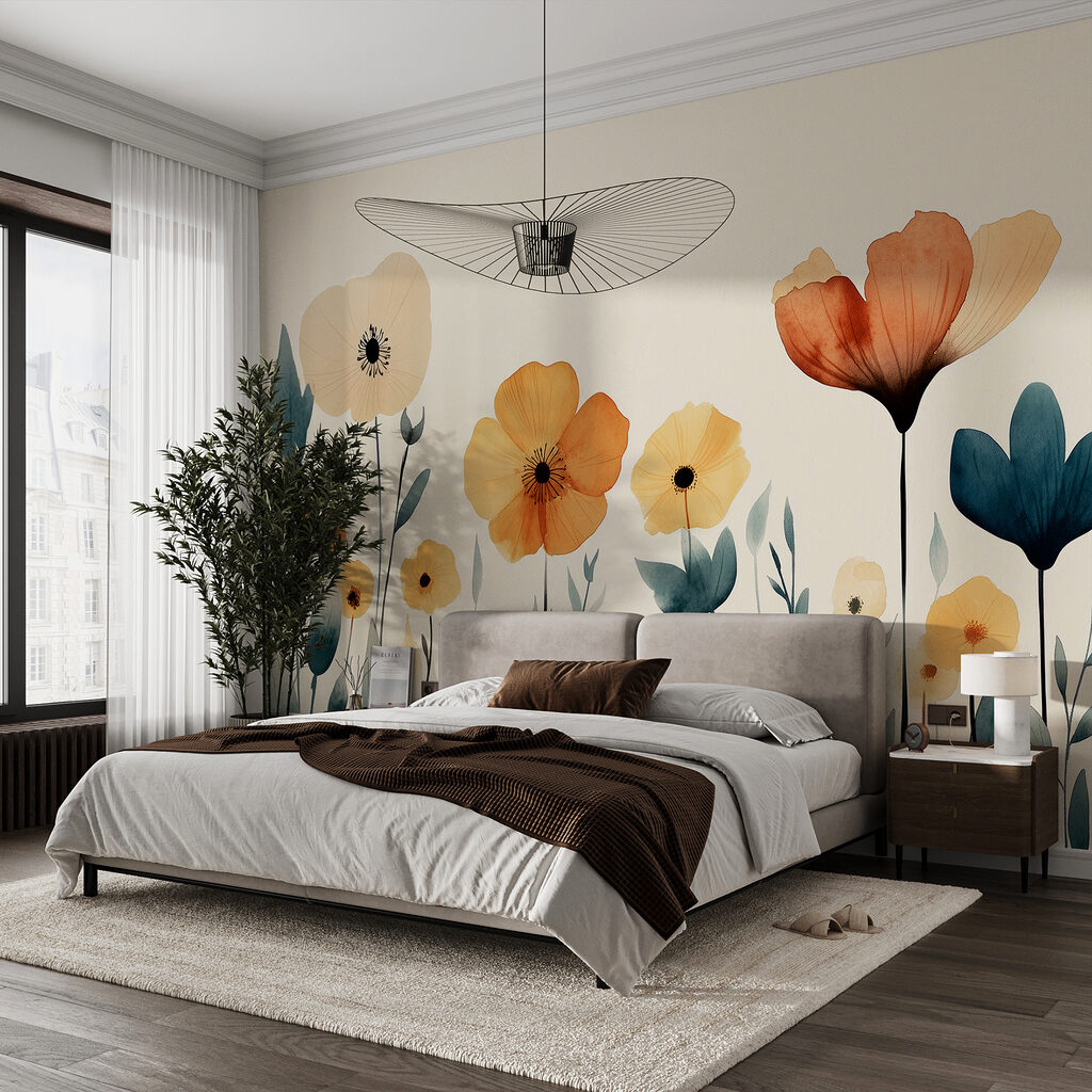 Ochre blooms, dark leaves — interior 1