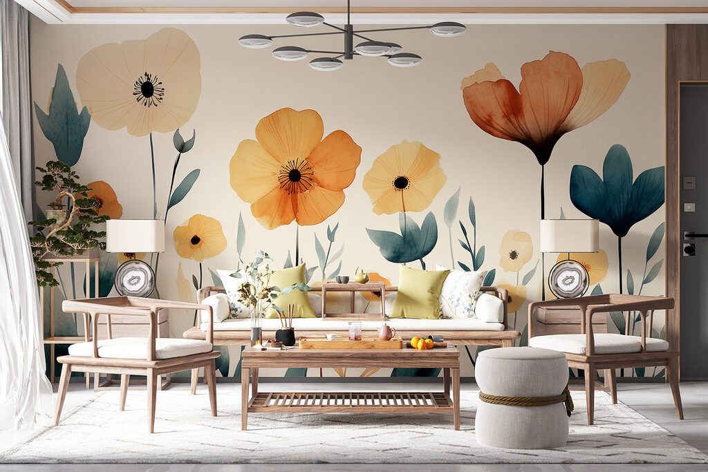 Ochre blooms, dark leaves — interior 4