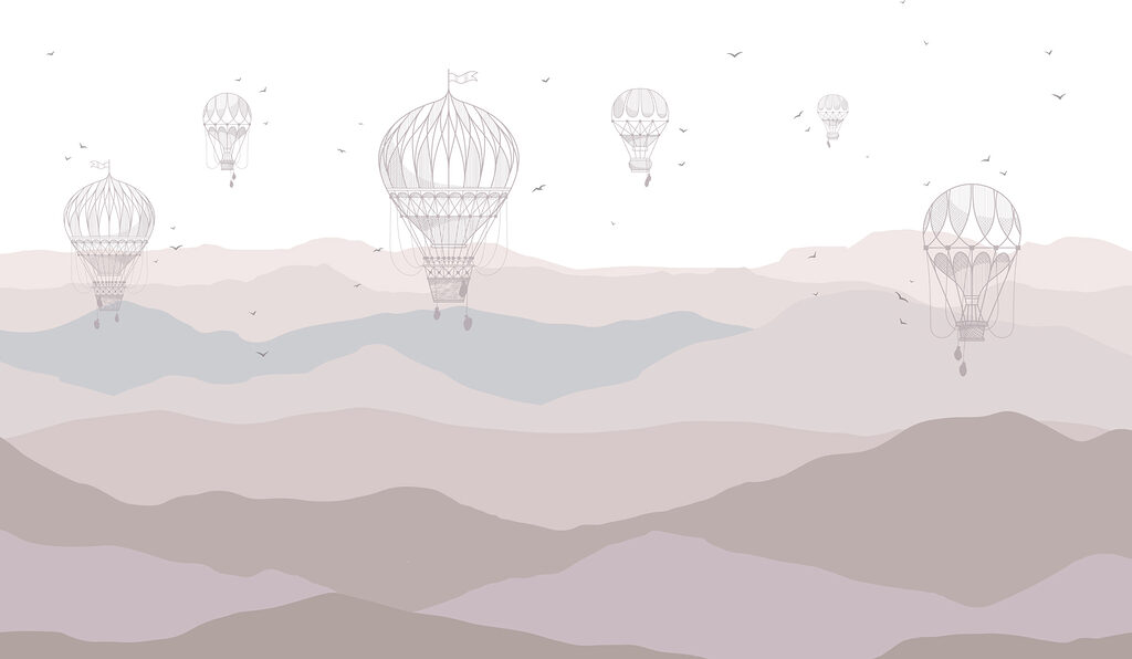 Balloons above soft hills — full design