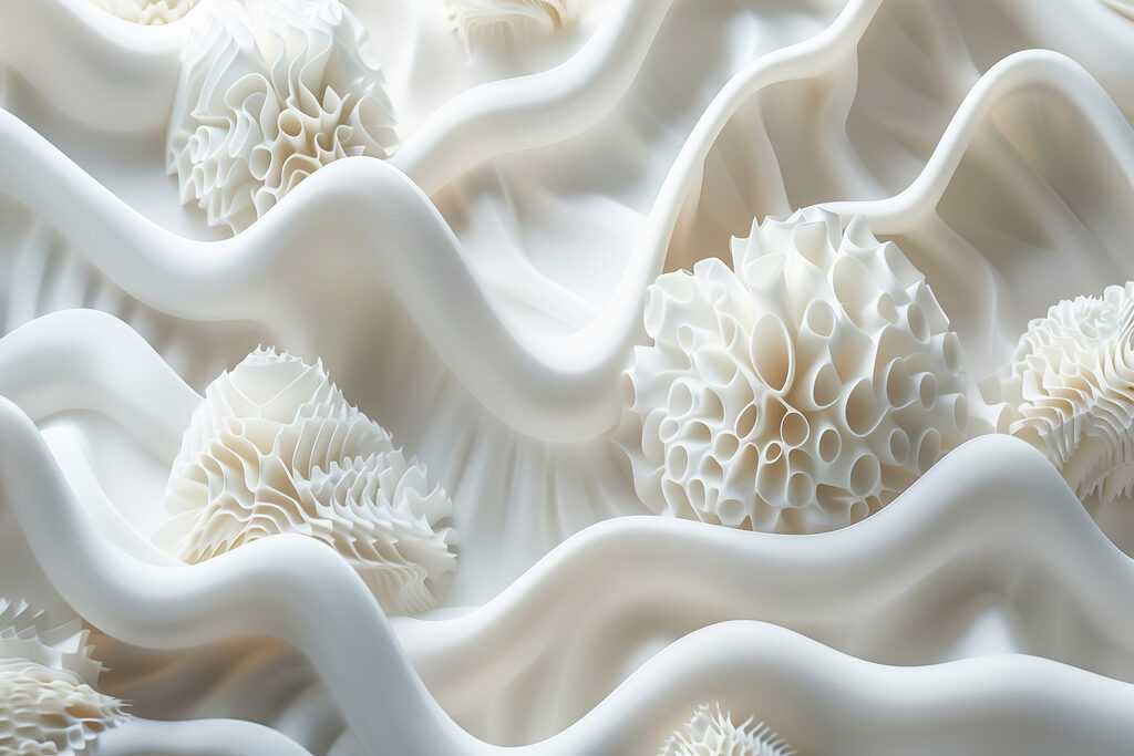 Cream ripples around coral — full design
