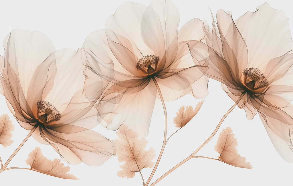 Peach petals, fine stems — full design