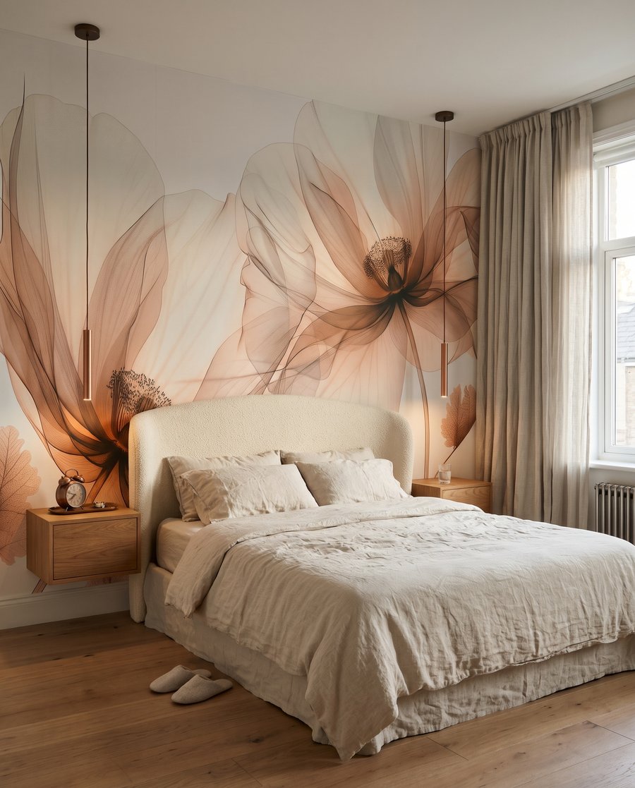 Peach petals, fine stems — interior 2