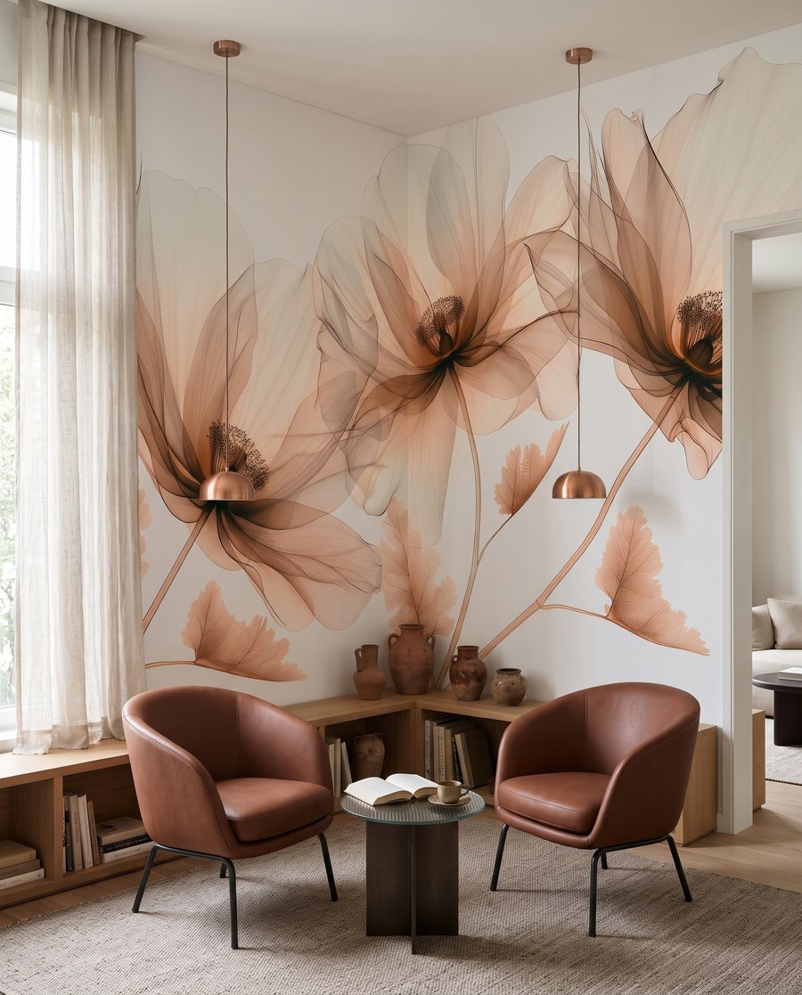 Peach petals, fine stems — interior 1