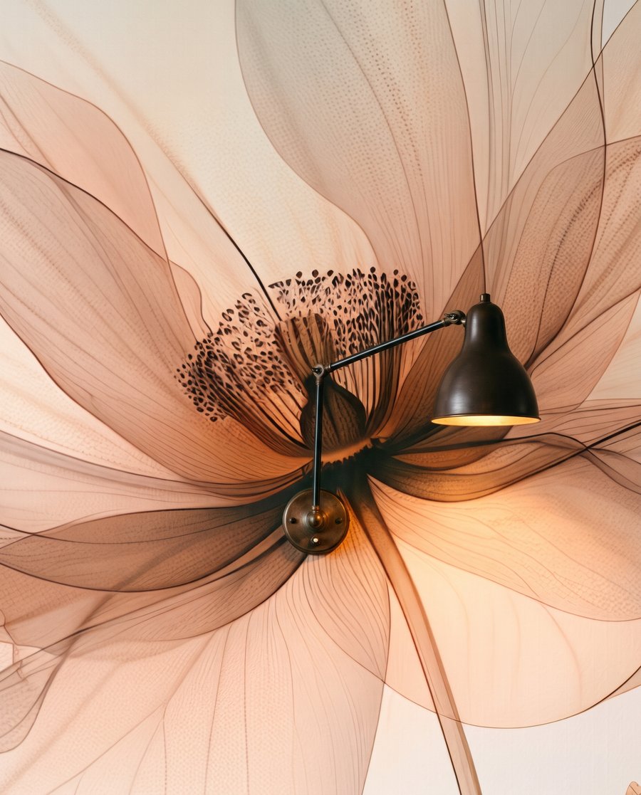Peach petals, fine stems — detail