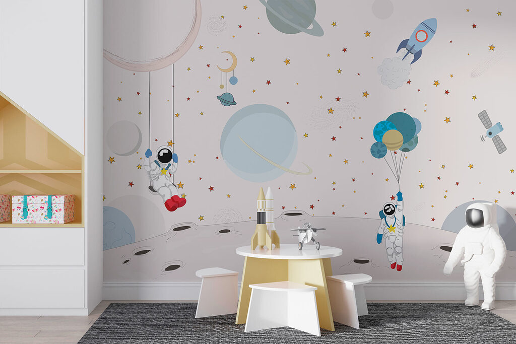 Astronauts among pastel shapes — interior 2