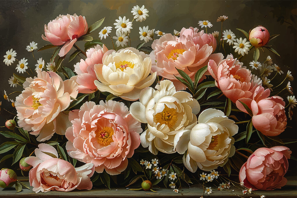 Peonies and daisies — full design