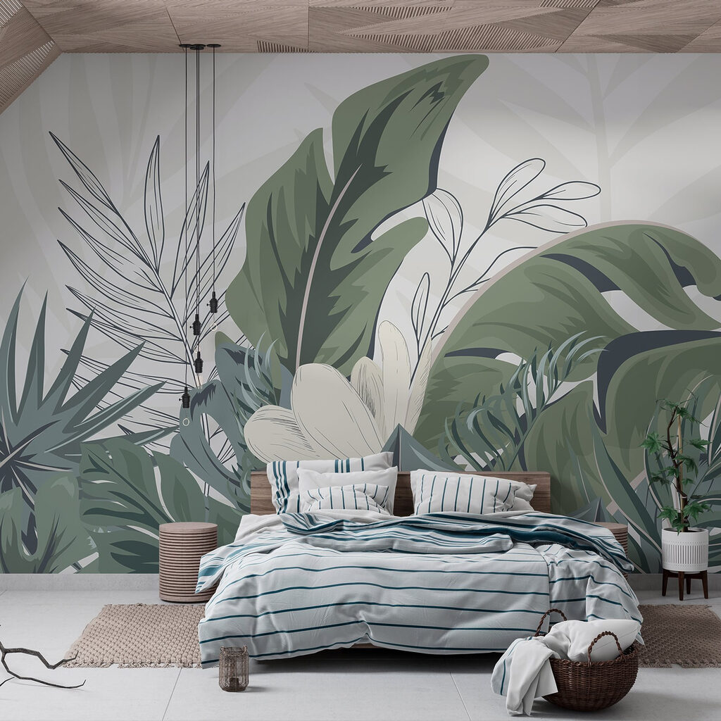 Tropical leaves, diagonal bands — interior 2