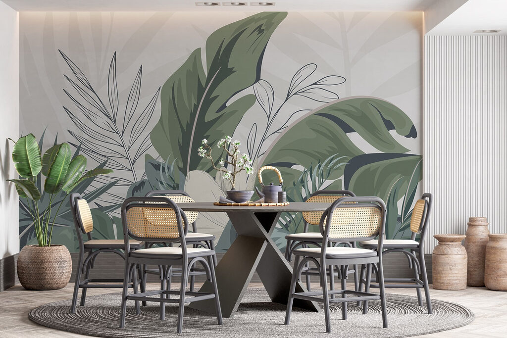 Tropical leaves, diagonal bands — interior 4