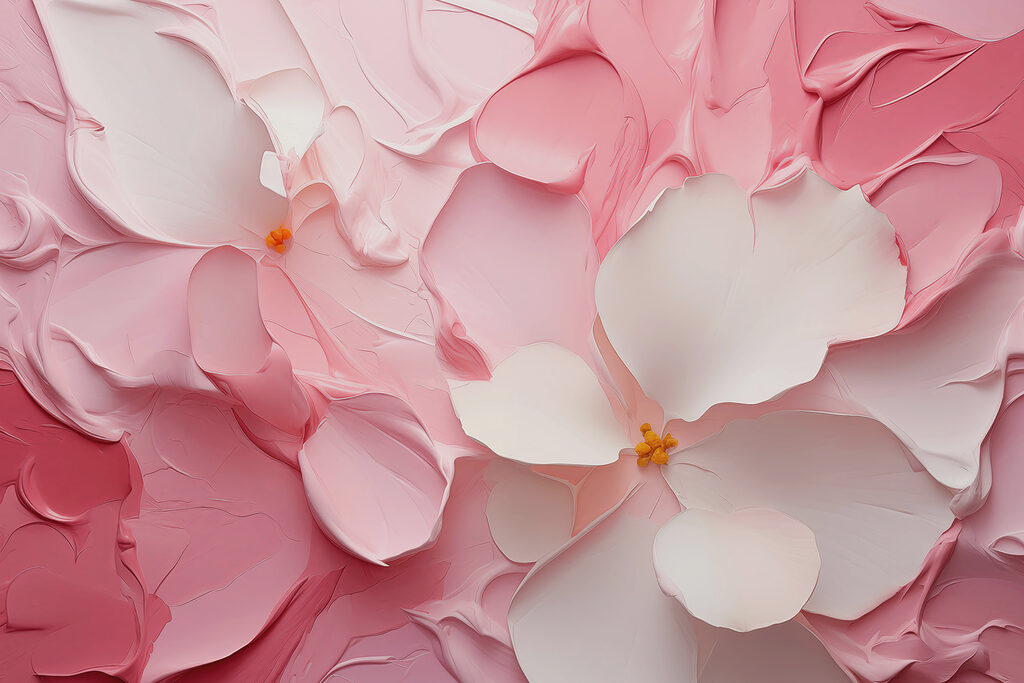 Flowers in pink brushstrokes — full design