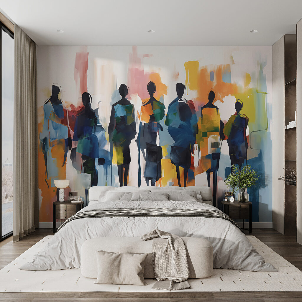 People in colourful brushstrokes — interior 1
