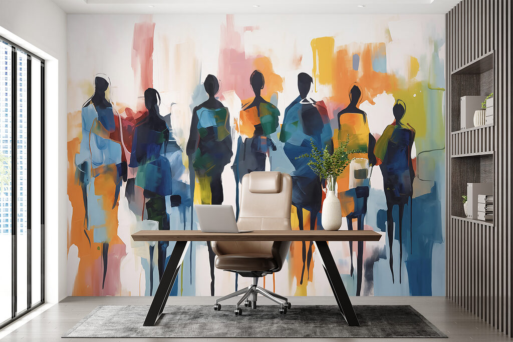People in colourful brushstrokes — interior 2